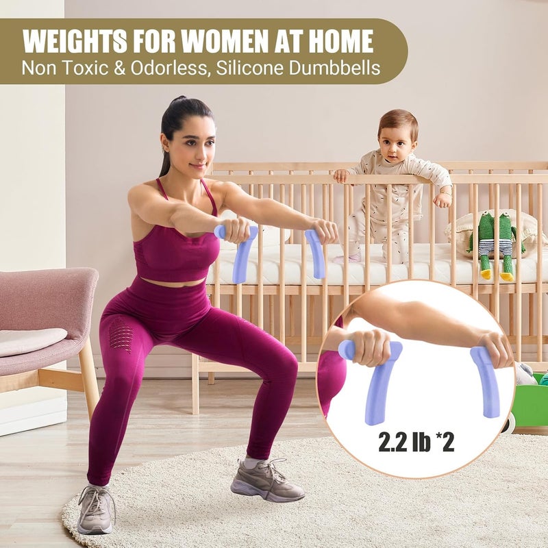 Paleclouds Pilates Ring Set, Pilates Essential Kit with Pilates Ring and Ball, 2.2lb *2 Ergonomic 7-Shaped Dumbbells, Portable Bag & Training Poster, at Home Workouts Pilates Sets for Women - Image 4